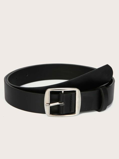 Black Casual   PU Leather Plain PU Buckle Belts Embellished   Women Accessories Nice Belts, Kids Belt, Casual Belt, Faux Leather Belts, Fashion Belts, Black Square, Trendy Fashion Women, Metal Buckles, Black Belt