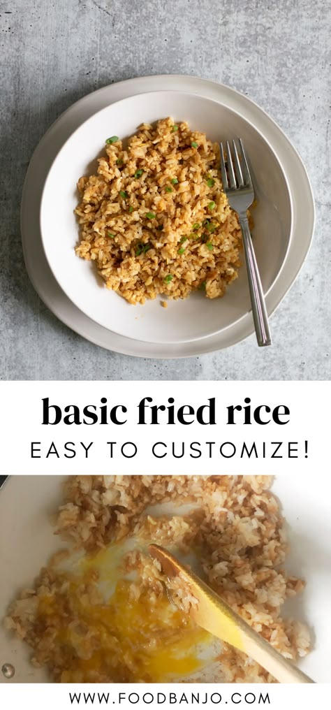 Fried Rice No Peas, Fried Rice Recipe Without Vegetables, Fried Rice Recipe Easy No Veggies, Small Batch Fried Rice, Venison Fried Rice, Basic Fried Rice, Plain Fried Rice Recipe Easy, Soy Rice Recipes, Sheet Pan Fried Rice