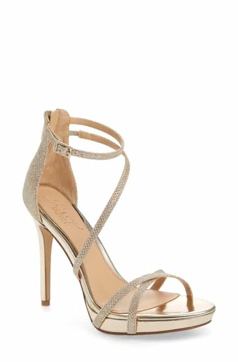 Product Image Elegant Shoes Heels, Sparkly High Heels, Gold Glitter Heels, Gold Wedding Shoes, Jewel Badgley Mischka, Strappy Platform Sandals, Badgley Mischka Shoes, Prom Heels, Shoes Ideas