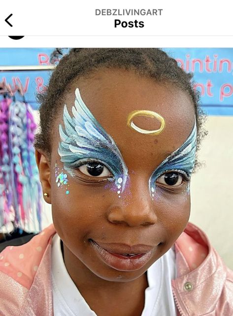 Face Painting Angel, Angel Face Painting, Easter Facepainting Ideas Easy, Professional Face Painting, New Years Face Paint, Easy Face Paint Designs, Christian Face Painting, Princess Crown Face Paint, Angel Face Paint