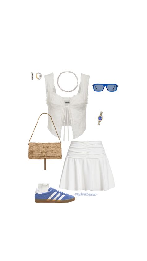 White Flowy Mini Skirt Outfit, Flowy Mini Skirt Outfit, White Short Skirt Outfit, Short White Skirt Outfit, White Lace Top Outfit, Blue Mini Skirt Outfit, Lace Top Outfit White, White Mini Skirt Outfit, White Skirt Outfit Summer