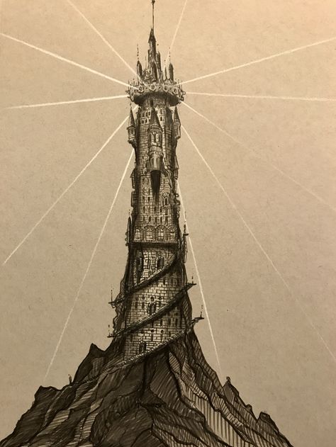 “A long tale, like a tall Tower, must be built a stone at a time.” Sketchery The Dark Tower (The Dark Tower #7) by Stephen King Strong Tower Tattoo, Tall Tower Fantasy Art, Stone Tower Drawing, Princess In Tower Aesthetic, Old Tower Drawing, The Dark Tower Stephen King, Stone Tower Aesthetic, Medieval Tower Aesthetic, Castle Tower Aesthetic