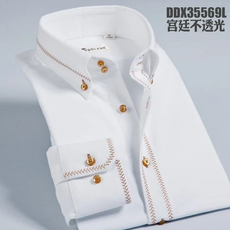 Deep sea thermal shirt male white long-sleeve slim easy care men's clothing 2013 autumn french royal shirt _ - AliExpress Mobile Gents Clothing Mens Fashion, Gents Shirt Design, Gents Suit Design, Gents Clothes, Gents Suits, Gents Wear, Kameez Design, Man Dress Design, Gents Shirts