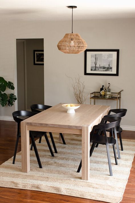 'Nova' Solid Wood Dining Table (Parsons Style) — Casa Dega Design Black Dining Chairs Light Wood Table, Parsons Dining Table With Chairs, Carpet Kitchen Table, Wood Table Black Chairs Modern, Dining Chairs For Light Wood Table, Oak Rectangle Dining Table, Birch Wood Dining Table, Parsons Table Dining, 5 Foot Dining Table