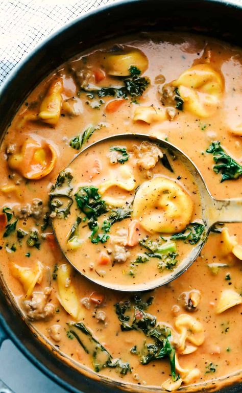 Sausage Tortellini Soup – Juvenile Journey The Best Soup Recipes Ever, Tortellini Soup Creamy, Cheese Tortellini Pasta, Creamy Sausage Tortellini Soup, Creamy Sausage Tortellini, Three Cheese Tortellini, Sausage Tortellini Soup, Crockpot Pasta, Soup Creamy