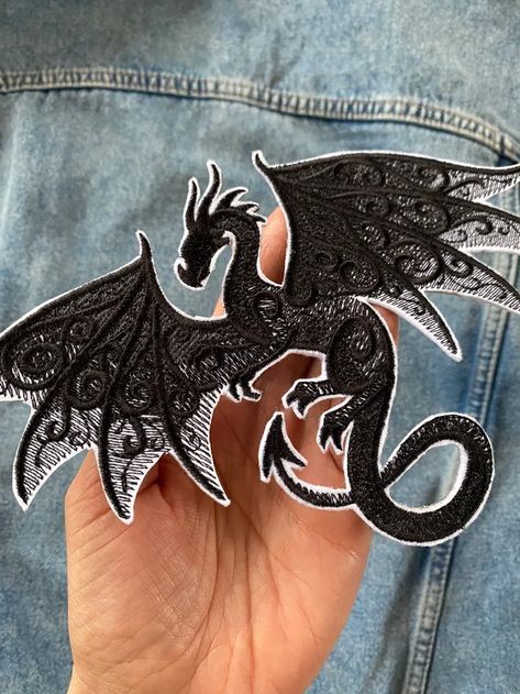 OhMyCrown - Etsy How To Make Embroidered Patches, Geometric Dragon, Dragon Fabric, Embroider Ideas, Embroidered Dragon, Dragon Embroidery, Skateboard Design, Copper Patina, Embroidery Patch