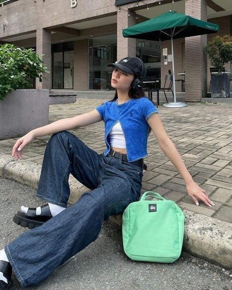 Korean Street Fashion Summer, Urban Fashion Style, Stussy Cap, Platform Sandals Outfit, Fashion Outfit Ideas, Urban Style Outfits, 여름 스타일, Korea Fashion, 가을 패션