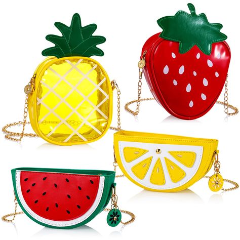 PRICES MAY VARY. Package Includes: you will receive 4 pieces of fun purses with alloy chains come in 4 different fruit shapes, the rich quantities are enough to meet your daily using and changing, you can also share them with your friends or family Proper Size to Use Conveniently: the lemon and watermelon shape shoulder bag measures about 9.06 x 5.12 x 2.76 inches/ 23 x 13 x 7 cm, the strawberry bag measures about 7.09 x 6.3 x 2.36 inches/ 18 x 16 x 6 cm, and the pineapple cross body bag is abou Funny Purses, Tiny Purses, Watermelon Bag, Funky Purses, Pineapple Bag, Watermelon And Lemon, Novelty Purses, Pineapple Strawberry, Wallet For Women