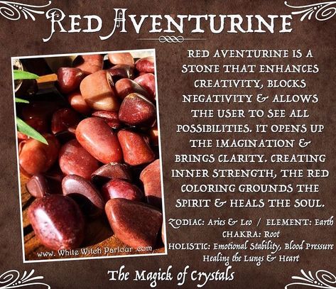 Jenna Caprice 🔮 on Instagram: “Sharing the magick of Red Aventurine Crystal with you today! ✨🍂🍁 www.whitewitchparlour.com . #crystals #metaphysical #grounding #magick…” Leo Witch, Spells Book, Root Chakra Healing, Witchcraft Spells, Red Aventurine, Aries Leo, Aventurine Crystal, Spiritual Crystals, Reiki Crystals