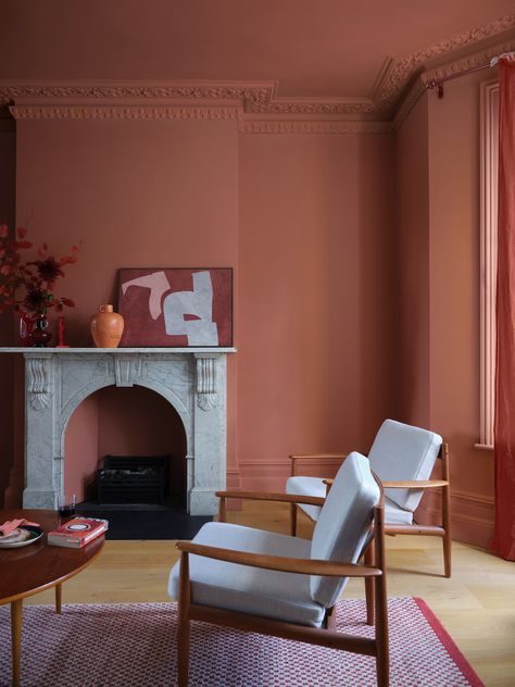 Color Drenching, Fall Paint Colors, Vintage Paint Colors, Farrow Bal, Red Paint Colors, Red Earth, Farrow And Ball Paint, Farrow And Ball, Red Rooms