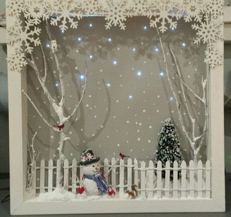 Christmas Shadow Box Ideas Winter Scenes, Christmas Diorama Ideas Winter Scenes, Winter Shadow Box Ideas, Shadow Box Frames Ideas, Shadow Boxes Ideas, Diy Christmas Shadow Box, Shadow Box Christmas, Christmas Diorama, Christmas Shadow Boxes