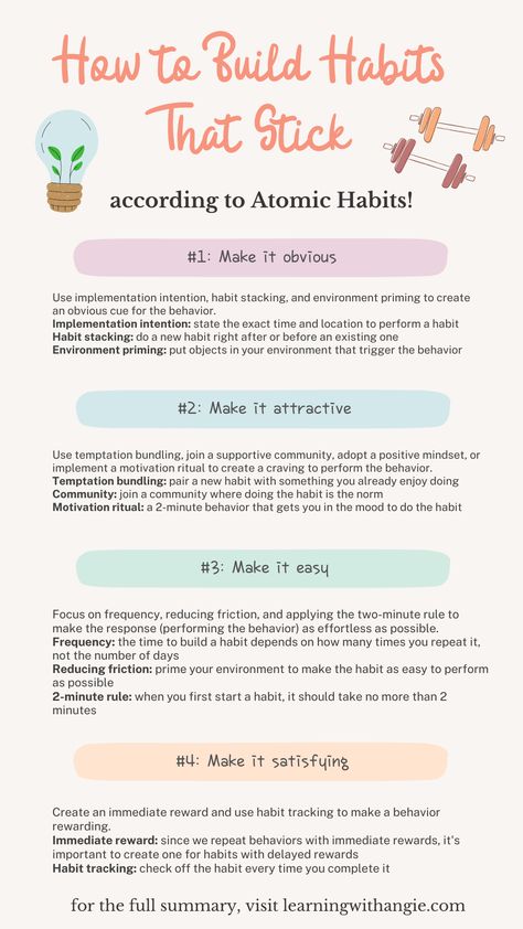 Building the right habits in your life can completely transform your productivity and well-being. Fortunately, there is a scientifically-proven 4-step method to building habits that actually stick. Check out this post to learn about that method. | self improvement tips for students, daily habits to improve your life, atomic habits book summary Atomic Habits Book, Habits Book, Habits To Improve Your Life, Building Habits, Build Habits, Habit Books, Habit Stacking, How To Believe, Atomic Habits