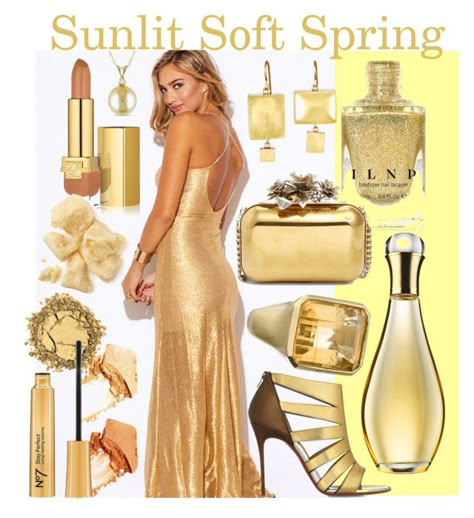 Sunlit Soft Spring by prettyyourworld on Polyvore featuring beauty, NARS Cosmetics, EstÃ©e Lauder, Christian Dior, Judy Geib, Allurez, Jimmy Choo and Christian Louboutin Sunlit Soft Spring, Sunlit Spring, Hoc Spring, Yellow Pictures, Light Spring Palette, Toned Spring, Warm Spring Outfits, Light Spring Color Palette, Polyvore Spring