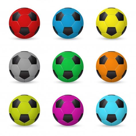 Set of colored soccer balls Premium Vect... | Premium Vector #Freepik #vector #sports #football #soccer #3d Soccer Ball Clipart, Ball Cartoon, Ball Football, Cartoon House, Sport Poster Design, Kids Art Class, Football Ball, Football Equipment, Hockey Puck