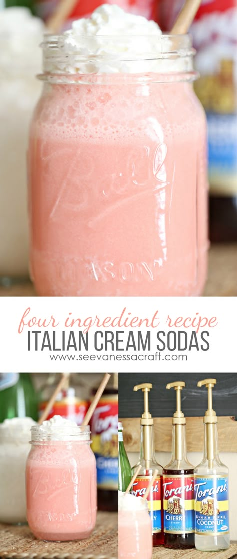 How To Make An Italian Soda, Torani Italian Soda Recipes, Mixed Soda Recipes, Cream Soda Mocktail, Homemade Cream Soda, Easy Italian Desserts 3 Ingredients, Swig Drink Recipes, Easy Italian Desserts, Italian Cream Soda Recipe