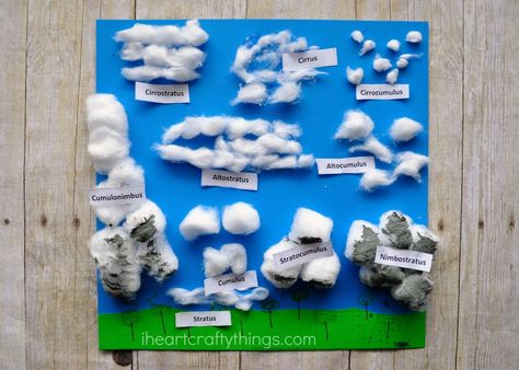 Preschool Cotton Ball Clouds Activity | I Heart Crafty Things Clouds Activity, Cotton Ball Clouds, Cloud Activities, Preschool Weather, Maluchy Montessori, Cloud Craft, Weather Theme, Kid Science, Weather Activities