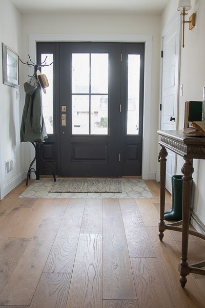 Wide Entryway Decor, Front Entryway Flooring, Wide Front Doors Entrance, Wide Front Door Ideas, Wide Foyer Ideas Entryway, Wide Entryway Ideas, Foyer Flooring Ideas Entryway, Entrance Flooring Ideas, Remodeling Floors