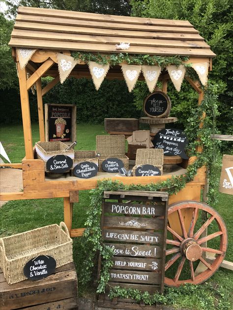 Having a Rustic wedding then hire our vintage style cart at www.dollysvintageteaparty.co.uk make it your own popcorn bar! Bar Decor Wedding, Rustic Bar Decor, Banana Shop, Stall Decorations, Decor For Wedding, Popcorn Bar, Rustic Bar, Rustic Wedding Inspiration, Vintage Tea Party