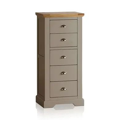 Oak Tallboys | Tall chest of drawers | Oak Furnitureland Paint Chest Of Drawers, Light Grey Paint, Narrow Chest Of Drawers, Grey Chest Of Drawers, Tall Chest Of Drawers, Wide Chest Of Drawers, Baby Nursery Inspiration, Light Gray Paint, Bedroom Chest Of Drawers