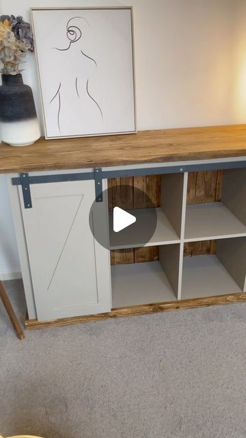 DIY Mum - Kayleigh Sherbourne on Instagram: "IKEA KALLAX transformation  This one is in my mum and dads house so I get to see it all the time.   I learnt a lot on this flip, lots of things I did different the second time round using the steel and barn doors. I countersunk the screws the second time around and used black screws so they weren’t so obvious.   #ikea #ikeahackersofficial #ikeahacksdiy #ikeakallax #ikeakallaxhack #ikeahome #ikeauk #furnituremakeover #furnitureflip #upcycledfurniture #upcycling" Black Kallax Hack, Hack Ikea Kallax, Ikea Kitchen Ideas 2024, Skruvby Hacks, Kallax Transformation, Ikea Hacks Kallax Regal, Kallax With Doors, Cube Storage Makeover, Ikea Kallax Ideas