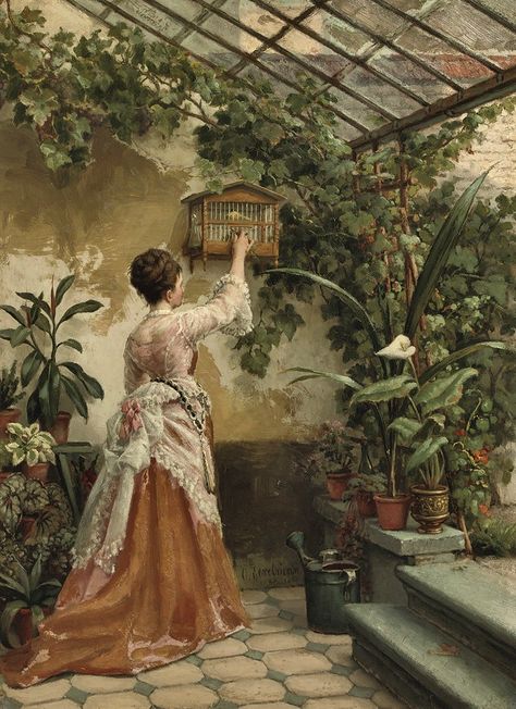 https://flic.kr/p/s3ZJrK | eerelman, otto - In the Greenhouse | Otto Eerelman  1839-1926  Nederland Istoria Modei, Victorian Paintings, Historical Painting, The Greenhouse, Victorian Art, Old Paintings, Aesthetic Painting, Romantic Art, Ethereal Art