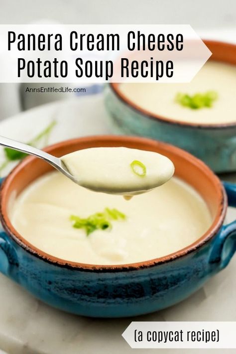 Potato Soup Cream Cheese, Potato Soup Panera, Cream Cheese Potato Soup, Puree Soup Recipes, Cream Cheese Soup, Cheese Potato Soup, Liquid Diet Recipes, Cream Cheese Potatoes, Best Potato Soup