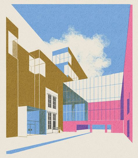 Amsterdam-based illustrator Leonie Bos re-creates forms of 20th century architecture through minimal and modernist prints. With a touch of retrospective styling, the illustrations remain entirely simplistic, Architecture Collage, Ligne Claire, Architecture Graphics, Architectural Section, Sopot, Architecture Rendering, Commercial Architecture, Diagram Architecture, Model Drawing