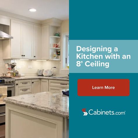 8' floor to ceilings can be limiting for kitchen remodels. Here are a few options from 36” to 42” cabinets to consider and tips to get the most out of your space. 8 Foot Ceiling Kitchen, Upper Cabinets To Ceiling, Floor To Ceiling Kitchen Cabinets, Casita Kitchen, Cabinets To Ceiling, Designing A Kitchen, Ceiling Kitchen, Cabinet Plans, Cabinet Detailing