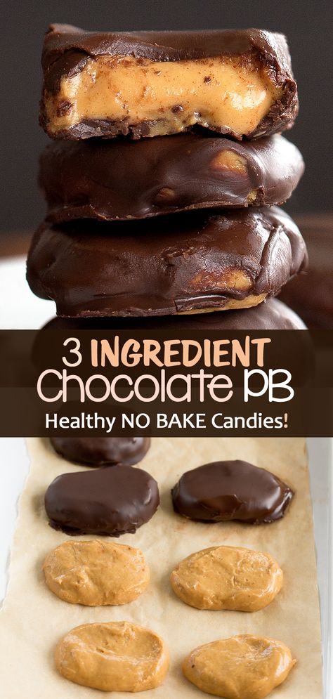 3 Ingredient Healthy No Bake Chocolate Peanut Butter Filled Candies Peanut Butter Treats Healthy, Chocolate And Coconut Oil, Chocolate Peanut Butter Balls Healthy, Chocolate Peanut Butter Healthy Dessert, Cocoa Powder Peanut Butter Recipes, Healthy Pb Fit Recipes, Healthy Chocolate Candy, Simple Peanut Butter Desserts, Quick Peanut Butter Snacks