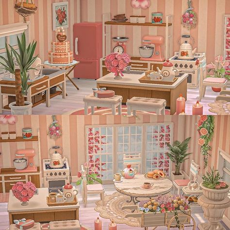 Maeva 🌸 on Instagram: “A pink kitchen 👩🏼‍🍳🌸 Swipe for me having brunch with my girls 🥞 Another room using the gorgeous Sakura branch windows by @nessie_acnh 🪟” Acnh Pink Bedroom, Acnh Kitchen, Traditional Japanese Kitchen, Animal Crossing Cafe, Sakura Branch, City Core, Ac Ideas, Pink Island, Unique Kitchen Design