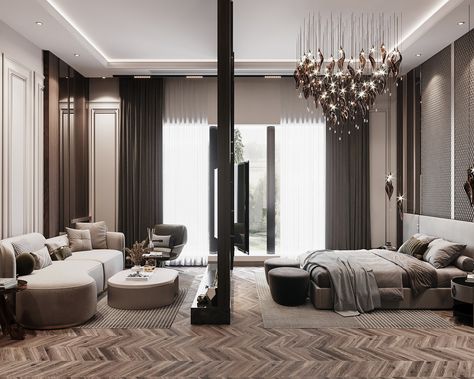 Bedroom Interior Design Luxury Master Suite, Luxury Modern Apartment, Master Suite Design, Bedroom Behance, Luxury Master Suite, Master Suite Bedroom, Suite Bedroom, Bedroom With Sitting Area, Bedroom Interior Design Luxury