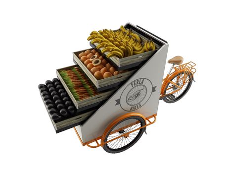 Ferla Vendor Bike was designed to create a perfect peddling machine to sell your goods. Mobile Vending Cart for food and beverages. Food Carts For Sale, Vending Cart, Bike Coffee, Food Bike, Bike Food, Strawberry Tower, Business Diary, Bike Cart, Street Food Market