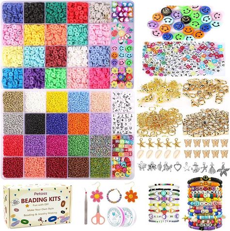 25,000pcs Glass Beads Clay Beads for Jewelry Making Kit, Preppy Bracelet Flat Beads with Smiley Face Bead Letter Beads Charms Pendants, Heishi Beading Supplies for Girls Handmade Gift Preppy Clay Beads, Arts And Crafts Gifts, Beads Clay, Bracelet Making Kit, Preppy Bracelets, Alphabet Beads, Polymer Clay Diy, Friendship Jewelry, Jewelry Making Kit