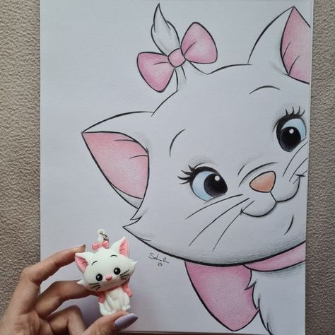 Marie Aristocats Drawing Easy, Marie Aristocats Drawing, Disney Cartoon Characters Drawing Easy, Disney Cat Drawing, Cute Disney Drawings Cartoon Characters, Marie Cat Drawing, Cute Disney Drawings Sketches, Drawing Ideas Cartoon Disney, Cute Simple Drawings Disney