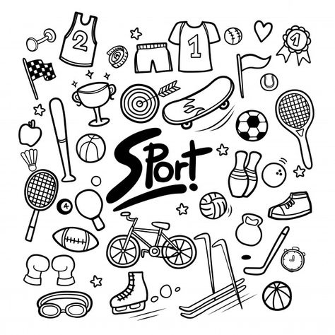 Discover thousands of Premium vectors available in AI and EPS formats Work Out Doodles, Sports Doodle Art, Manly Doodles, Brainstorming Ideas Design, Sports Drawings Easy, Sports Doodles, Sports Elements, Sport Drawing, Sports Drawing