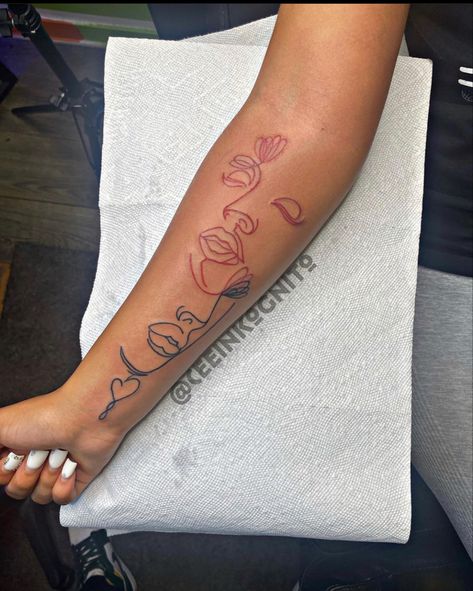 Follow @ ceeinkognito on instagram 💉 Black Love Tattoos For Women, Black Women Matching Tattoos, Tattoo Ideas Forearm Female, 2x2 Tattoo Ideas For Women, Christian Tattoos For Women Sleeve, Girly Sleeve Tattoo, Tattoos Jesus, Simple Leg Tattoos, Tattooing Inks