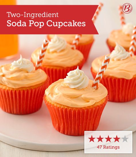 It doesn’t get any easier than these two-ingredient cupcakes! All you need is a box of Betty's white cake mix and a carbonated beverage of your choice. Betty members love using orange, grape, strawberry and lemon-lime sodas in this recipe. Soda Pop Cupcakes, Soda Cupcakes, National Cupcake Day, Vbs Snacks, Lazy Cake, Delicious Cupcakes Recipes, Berry Cupcakes, Allergy Recipes, Soda Cake