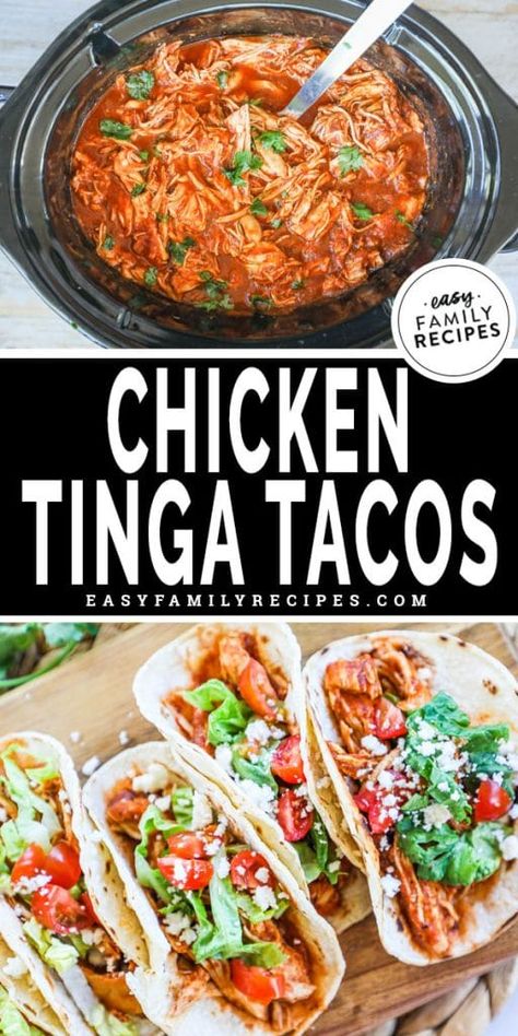 Chicken Tinga Tacos Recipe, Tinga Tostadas, Tasty Tacos Recipe, Chicken Tinga Tacos, Aesthetic Chicken, Tinga Recipe, Chicken Tinga Recipe, Best Crockpot Chicken, Tinga Tacos