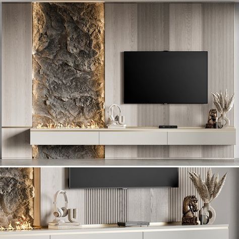 TV Wall 35 Lcd Unit, Model Furniture, Wall Trends, Tv Unit Furniture, Living Tv, Modern Tv Wall, Living Hall, Tv Panel, Tv Room Design