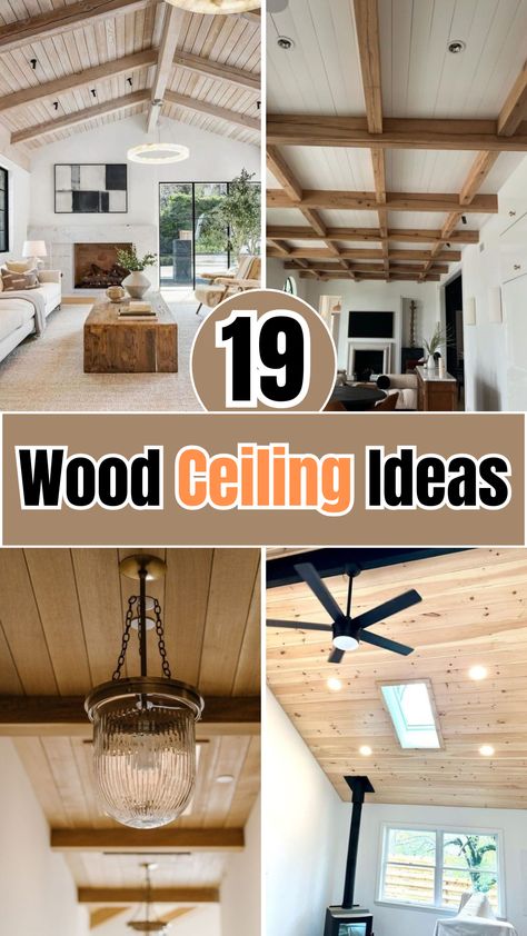 19 Wood Ceiling Ideas – The DIY Desire Rustic Wood Ceiling Ideas, Cedar Ceiling Living Room, Wood On Ceiling Ideas, Wood Beams On Ceiling Living Room, Rustic Ceiling Ideas, Fake Beams Ceiling, Vaulted Ceiling With Wood Beams, Wood Beams On Ceiling, Wood Vaulted Ceiling