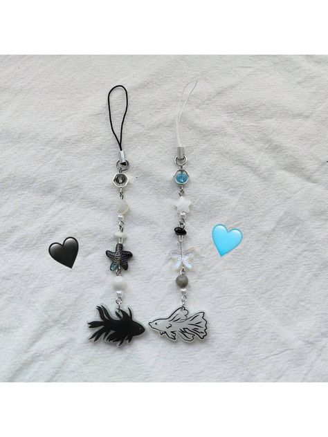 Collar  ABS  Phone Charm Embellished   Jewelry Making Anime Phone Charms, Black And White Betta Fish, Matching Phone Charms, White Betta Fish, Telefon Charm, Nuh Uh, Matching Keychains, Anime Accessories, Easy Diy Art