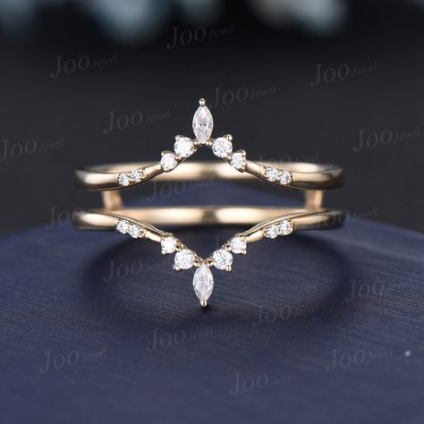 Double Curved Moissanite Wedding Band 14K Gold Enhancer Stacking Matching Nesting Band Bridal Wedding Promise Ring Jacket Anniversary Gifts  * Metal: 925 sterling silver, Solid 14k/18k gold,platinum * Gemstones: moissanite --------------------------- ❥Payment Plan❥ The first payment is 30% of the total, then the rest payment can be divided into several payments. Total payment period is 3 months. --------------------------- ❥Free Engraving❥ Up to 15 letters ---------------------------- ❥Refund and Exchanges❥ We offer 30 days Money Back guarantee return policy. Item(s) must be returned in unused (original) condition. As the item was custom made for you,some restocking fee will be cut from the original payment. Wedding Band Jacket Gold, Wedding Bands For Diamond Shaped Ring, Double Sided Wedding Band, Curved Wedding Ring Stack, Jacket Wedding Band, Vintage Wedding Band Stack, Silver And Gold Wedding Ring Stack, Nesting Rings Wedding Bands, Curved Wedding Band For Marquise Ring