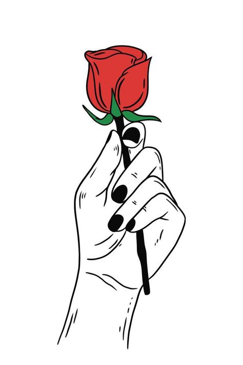 Valentines Day Drawing Ideas, Hand Holding Rose, Rose Tat, Rose Reference, Hands Holding Flowers, Valentines Day Drawing, Flower Drawing Tutorials, Line Art Illustration, Rose Illustration