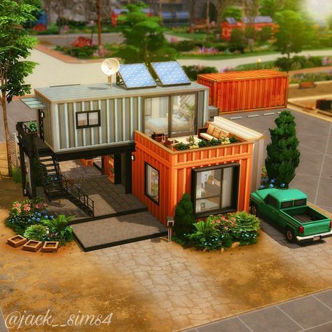 Sims 4 Container House Layout, Sims4 Container House, Sims 4 Shipping Container Cc, Eco Home Sims 4, The Sims 4 Container House, Evergreen Harbor House, Container Home Sims 4, Sims Container House, Ts4 Evergreen Harbor