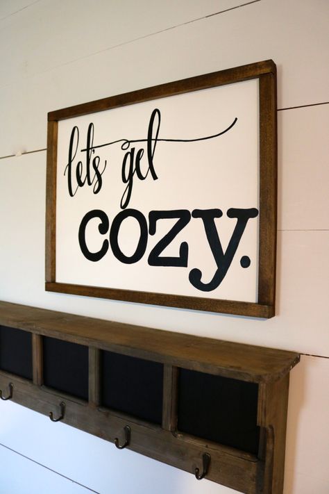 Let's Get Cozy Sign, Living Room Wall Decor, Living Room Wall Decor, Wood Framed Sign, Farmhouse Decor, Living Room Sign, Housewarming Gift, by RestoreandSparkle on Etsy Get Cozy Sign, Creative Room, Wood Frame Sign, Creative Home Decor, Country Style Homes, Home Decor Signs, Country House Decor, Décor Diy, Room Signs