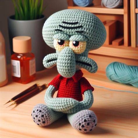 Crochet Squidward Free Pattern, Free Cartoon Crochet Patterns, Kuchi Kopi Crochet, Crochet Squid Pattern Free Amigurumi, Spongebob Crochet Pattern Free, Crochet Squidward, Spongebob Crochet Pattern, Cartoon Crochet, Disney Amigurumi