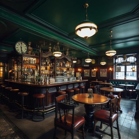 Image Dark Pub Aesthetic, Unique Bar Design, Vintage Restaurant Design, English Pub Interior, Speakeasy Aesthetic, Pub Interior Ideas, Irish Pub Decor, Band Studio, Dark Bar