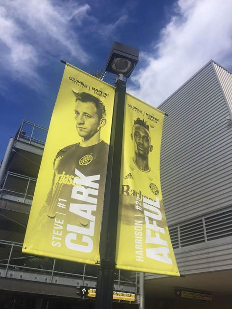 Columbus Crew SC: Light Pole Banners on Behance Light Pole Banner Design, Pole Banner Design, Flag Banner Design, Long Banner Design, Artist Business Cards Design, Exhibition Banners, Columbus Crew Sc, Banner Inspiration, Pole Banners