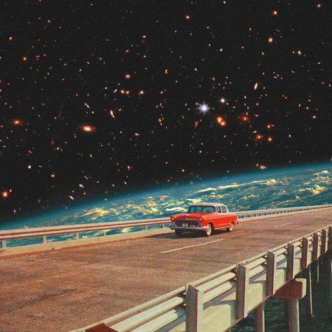 Deborah + Core + Aesthetic, Cosmology Aesthetic, Weird Aesthetic Art, Deborah Core, Car In Space, Kevin Core, Retro Space Aesthetic, Retro Space Art, Aesthetic Astronomy