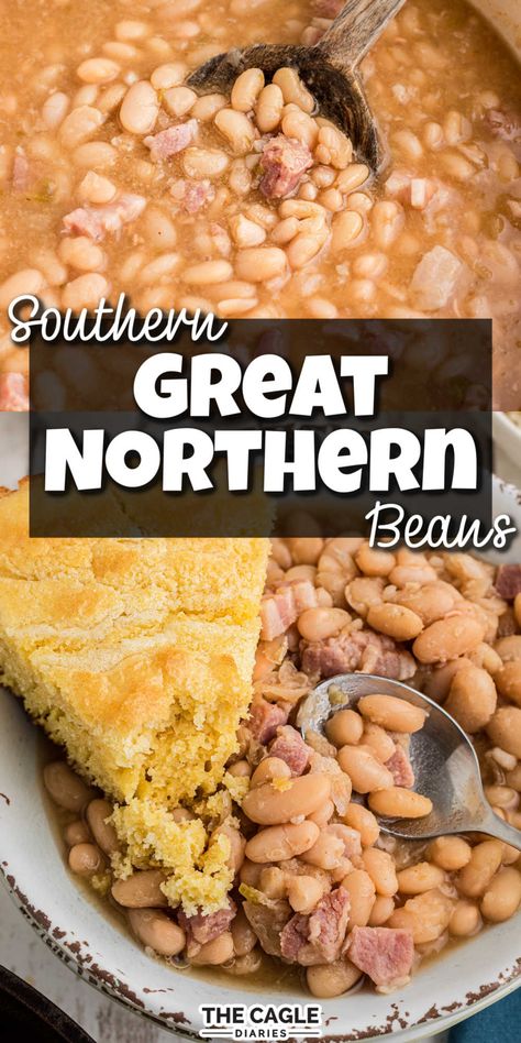 Baked Northern Beans Recipe, Northern White Beans Recipes Crock Pot, Crock Pot Northern Beans, Great Northern White Beans Recipe, Crock Pot Great Northern Beans, Best Great Northern Beans Recipe, Great Northern Beans And Sausage, Great Northern Beans And Rice, Dry Great Northern Beans Recipe